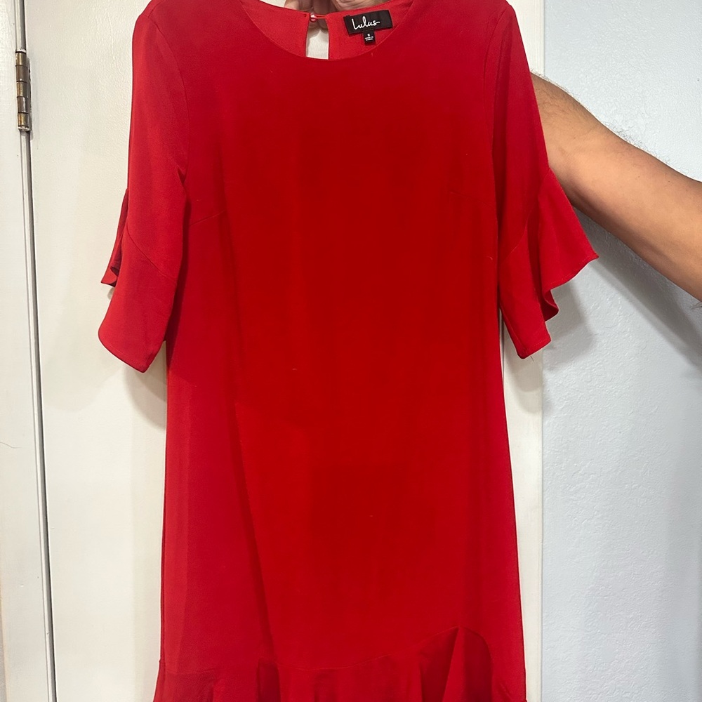Lulu's Vibrant Red Blouse with Ruffle Detail